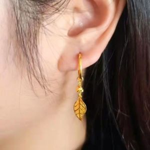 Business Style Yellow Gold Colorful Sand Gold Earrings Womens Fashion Lucky Beads Attract Wealth Drop Earrings Jewelry