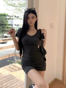 Pure Desire Spicy Black V-Neck Knitted Dress & Short Dress for Women