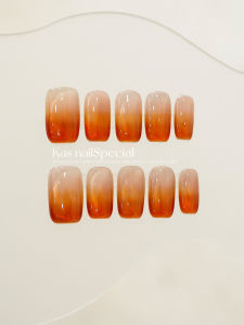 Hand-Painted Gradient Sunset Orange Nail Art Short Wearable False Nails Beautiful Gradient Ombre Nails Chinese Brand Half Wave