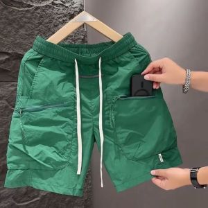 Summer Thin Mens Large Pocket Zipper Workwear Shorts Casual Loose Quick Dry Breathable Sport Leisure Five-Quarter Pants