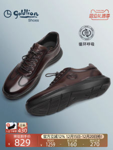 Goldlion Leather Shoes Mens Casual Fashionable Smooth Surface Flat Heel Rubber Outsole Spring Autumn Season round Toe Shoes