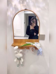 SG Seller-Simple solid wood wall hanging mirror/decorative mirror/makeup mirror/shelf hanging mirror
