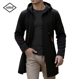 Spring Autumn Mens Hooded Long Jackets Solid Kintting Cardigan Outwear Casual Male Coats Zipper Warm Streetwear Hoodies Jacket