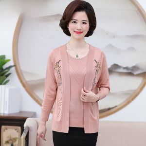 HENGYUANXIANG | Spring Autumn Diamond Embroidery Thin Knitted Sweater Set Elegant Large Size Womens Fashionable Two-Piece Ensemble By Hongyuan Xiang