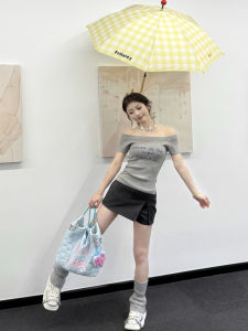 2025 New Korean Style Versatile Spicy Girl Slimming One Shoulder Design Simple Elegance Pure Desire T-Shirt Commute Style Short Sleeve