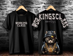 Kaos Tshirt Atasan Distro Pria dan wanita Terbaru lengan pendek Motif Tulisan Working Class Sablon Kucing