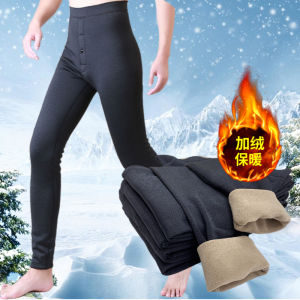 Warm-Keeping Pants Men Fleece-lined Thicken plus Size High Waist Plus Size Print Nylon Slip Material Autumn and Winter Thin Cotton Pants