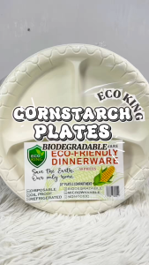 ECO KING 50PCS CORNSTARCH PLATES 10 INCHES 3 COMPARTMENT BIODEGRADABLE DISPOSABLE DINNERWARE