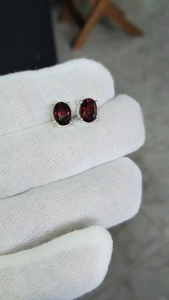 T40ต่างหูเงินแท้พลอยโกเมนแท้พร้อมส่ง