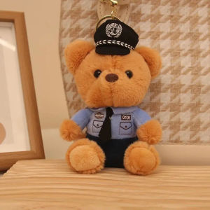 Firefighter Police Bear Doll Plush Toys Teddy Bear Cute Keychain Soft Stuffed Animal Figure Collectible Miniature Simulation Model