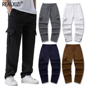 Mens Multi-Pockets Sweatpants Autumn Winter Drawstring Straight Fit Pants Running Jogger Sports Gym Trousers Male Loose Pants