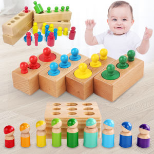 Wooden Montessori Socket Educational Toys For Toddlers Mini Cylinder Knob Socket Puzzle Toys For Kids