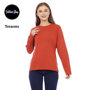 Kaos Polos Wanita Oneck Lengan Panjang Bahan Katun Combed 30s Warna Teracota
