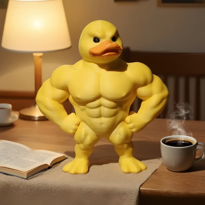 Add Humor with a Muscular Duck Decor! This Detailed Durable Plastic Duck is a Playful Ornament for Desk Garden or as a Gift.