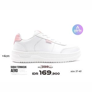 Aerostreet 37-40 Leona Putih Putih Merah Muda - Sepatu Sneakers Casual Sport Pria Wanita Aero Street