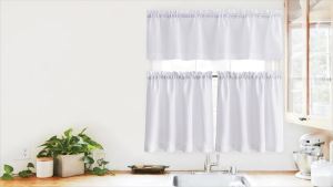 Valea Home Water Repellent Valance for Bathroom Window Waffle Woven Textured Short Kitchen Curtain Valances(60 x 16 inches White One Panel)