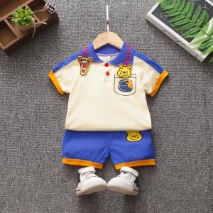 Baby Boy clothes set Cartoon Bear Tiger Collar Polo Shirt Shorts Baju Budak Lelaki Kids Outfit Cotton 0-5Y Toddlers Costumes