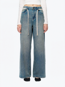 ANN ANDELMAN | Blue Wide Leg Washed Waist Tie Denim Pants