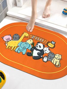 Anti-Slip Cartoon Childrens Bathroom Mat Silicon Dendroid Mud Floor Pad Absorbent Toilet Bathroom Mat Dirt Resistant Quick Dry Soft Pad