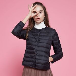 New Lightweight Cotton Jacket Womens round Neck Warm Short V-Neck Inner Wear No Collar Thin Outerwear Fashionable Zipper Design