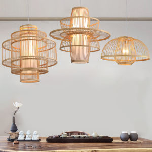 TOMAX Bamboo Chandelier - Eco-Friendly LED Hanging Lamp for Restaurant Bar Living Room Home Decor (1 Year Warranty Includes Warm LED Bulb)