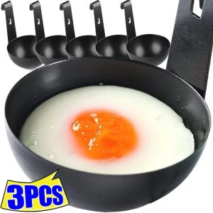 3PCS Stainless Steel Egg Poacher Round Long Handle with Hanging Hook Egg Boiled Mold Creative Kitchen Cooking Steaming Tools