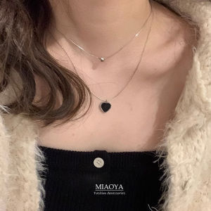 MIAOYA Double Layer Black Love Pendant Lock: A Y2K Cool Necklace for Students