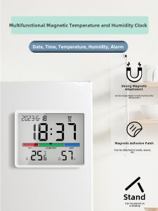 Modern Minimalist Magnetic Refrigerator Clock Kitchen Desktop Electronic Thermometer Humidity Meter Bedside Alarm Clock Wall Hanging