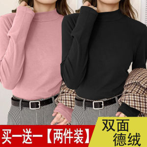 เสื้อยืดคอปกต่ำทรงสลิมฟิตสำหรับผู้หญิง เสื้อชั้นในแขนยาว อบอุ่น แฟชั่นฤดูใบไม้ร่วง/ฤดูหนาว เสื้อยืดคอกลมแบบสวมหัว