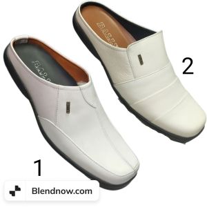 Sandal sepatu sol karet pria sendal selop putih bahan kulit