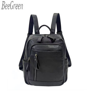 BeeGreen กระเป๋าสะพายไหล่ผู้หญิงเดินทางลำลองกระเป๋าเป้ขนาดเล็กหนังจริงกระเป๋าสะพายไหล่เป้เดินทางประจำวันสีดำคลาสสิก