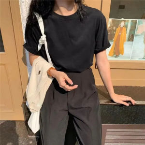 Korean Shoulder Length White T-shirt Women Summer Pure Cotton Top Short Sleeved Summer Top Loose Casual Bottom Shirt Clothing