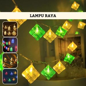 Ready Stock 2.5/2.7/3M 2025 Lampu Raya Hari Raya Aidilfitri Ramadan Elektrik Viral Outdoor Lampu Kelip Kelip Hijau Kuning Bintang Bulan Masjid Ketupat Solar Waterproof EID Mubarak Fairy Light Hiasan Rumah String Light Colourful Muslim Dekorasi Murah