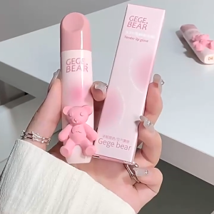 Gege Bear Soft Lip Gloss Smooth Velvet Lip Gloss Nude Matte Lip Gloss Long-Lasting And Smudge-Proof Nude Lipstick Bear-Shaped Lip Mud Suitable For Women.
