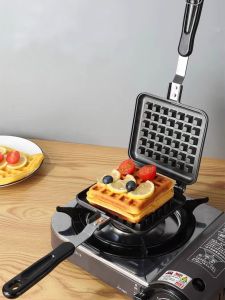 Non-Stick Double-Sided Pancake Maker Gas Stove Heart-Shaped Waffle Oven DIY Biscuit Machine Household Kitchen Cooking Tool