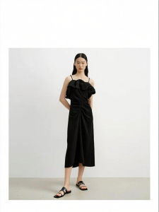 Design Early Autumn Cloudy Puff Sleeve Dress Black Acetate