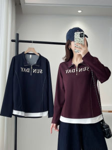 เสื้อสเวตเตอร์คอกลมแขนยาวทรงหลวมสไตล์เกาหลีสำหรับผู้หญิงไซส์ใหญ่ ฤดูใบไม้ร่วง 2025 แฟชั่นสตรี ทรงหลวม ปกโปโล