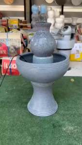 รหัสA1024 ชุดน้ำผุดฮวงจุ้ยสีเทาหัวทรงน้ำเต้าได้ยกชุดมีปั๊มน้ำ