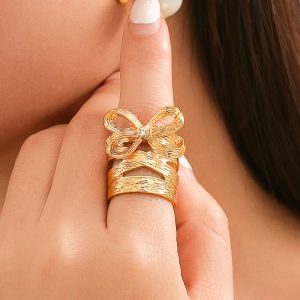 Ingemark Unique Bow Bowknot Adjustable Open Rings for Women Wed Bridal Goth Flower Finger Ring Aesthetic Jewelry Gift Anillos