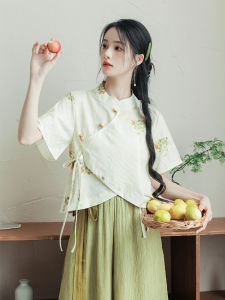 New Chinese Style Tea Costume Set Womens Printed Top Summer Fashionable Floral Patterned Hanfu Elements Traditional National Trend