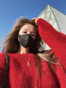 Christmas Red Thickened Loose Sweater Womens Overhead Winter Warm Knitted Long Sleeve round Neck Pullover Fashionable Casual Style