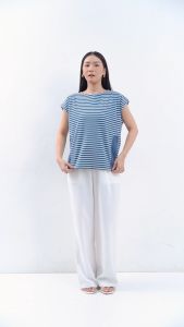 QUEENTIN Blouse Wanita Batwing 0998 Katun Spandex Motif Salur Lengan Pendek