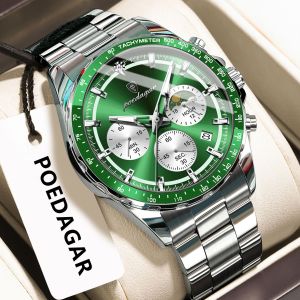 POEDAGAR chronograph watch for men waterproof luxury multifunctional stainless steel date  watch