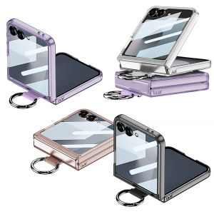 Rõ ràng trường hợp đối với Samsung Z lật 7 Trường hợp với vòng và được xây dựng trong miếng bảo vệ màn hình thủy tinh sang trọng mỏng trong suốt chống vàng bọc bảo vệ PC cứng cho Galaxy Z lật 7 trường hợp