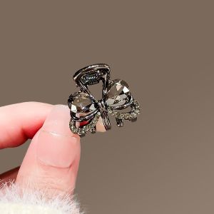 Exquisite Black Crystal Bow Small Grab Clip for Women Alloy Cute Hair Clips Mini Hair Claw Fashion Hair Accessories