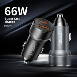 66W Aluminum Alloy Dual Port A+C Car Charger Head PD20W Fast Charging Mobile Phone Charger Car Accessory Universal for Tablets