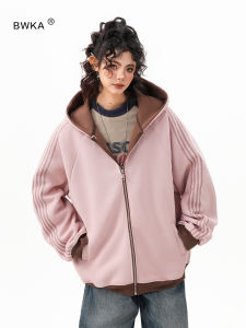 BWKA | Striped Hoodie Jacket with Three Stripes College Style Loose Sporty Casual