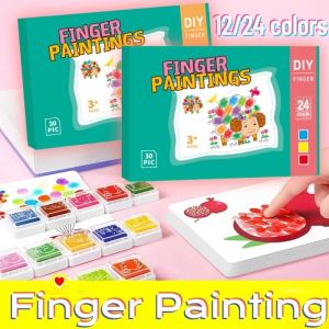 12/24 Colors Kids Finger Painting Kit with Album: Kids Painting Set Graffiti Creative DIY Printing Early Education Toys Non-Toxic Washable