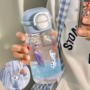 Elsa Princess Large Capacity Straw Cup for Children Plastic Water Bottle High Aesthetic Value Convenient Summer Drinkware
