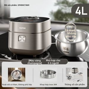 Supor | Nồi Cơm Điện IH 3D Đun Sôi Hơi Nước Điều Khiển Giọng Nói Thông Minh Không Phủ Titanium 4L